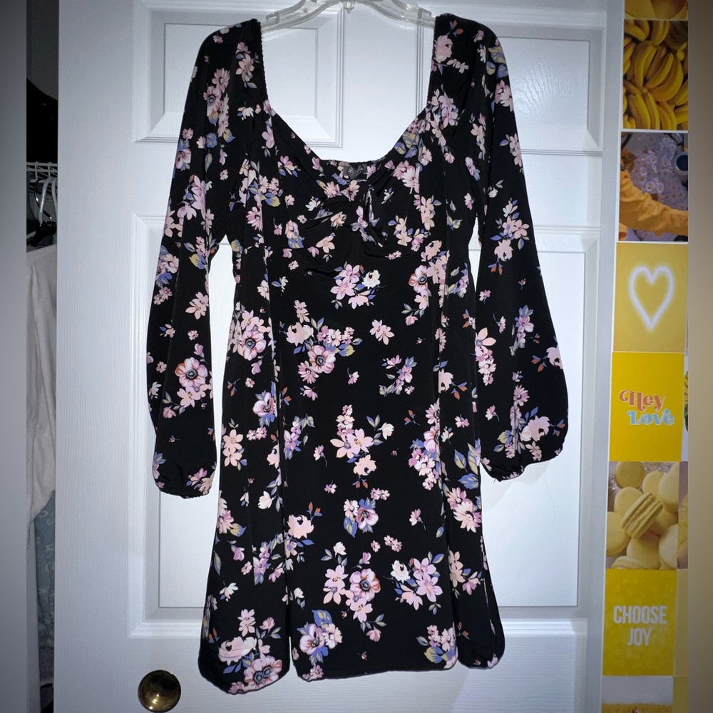 Long sleeve floral A-line dress